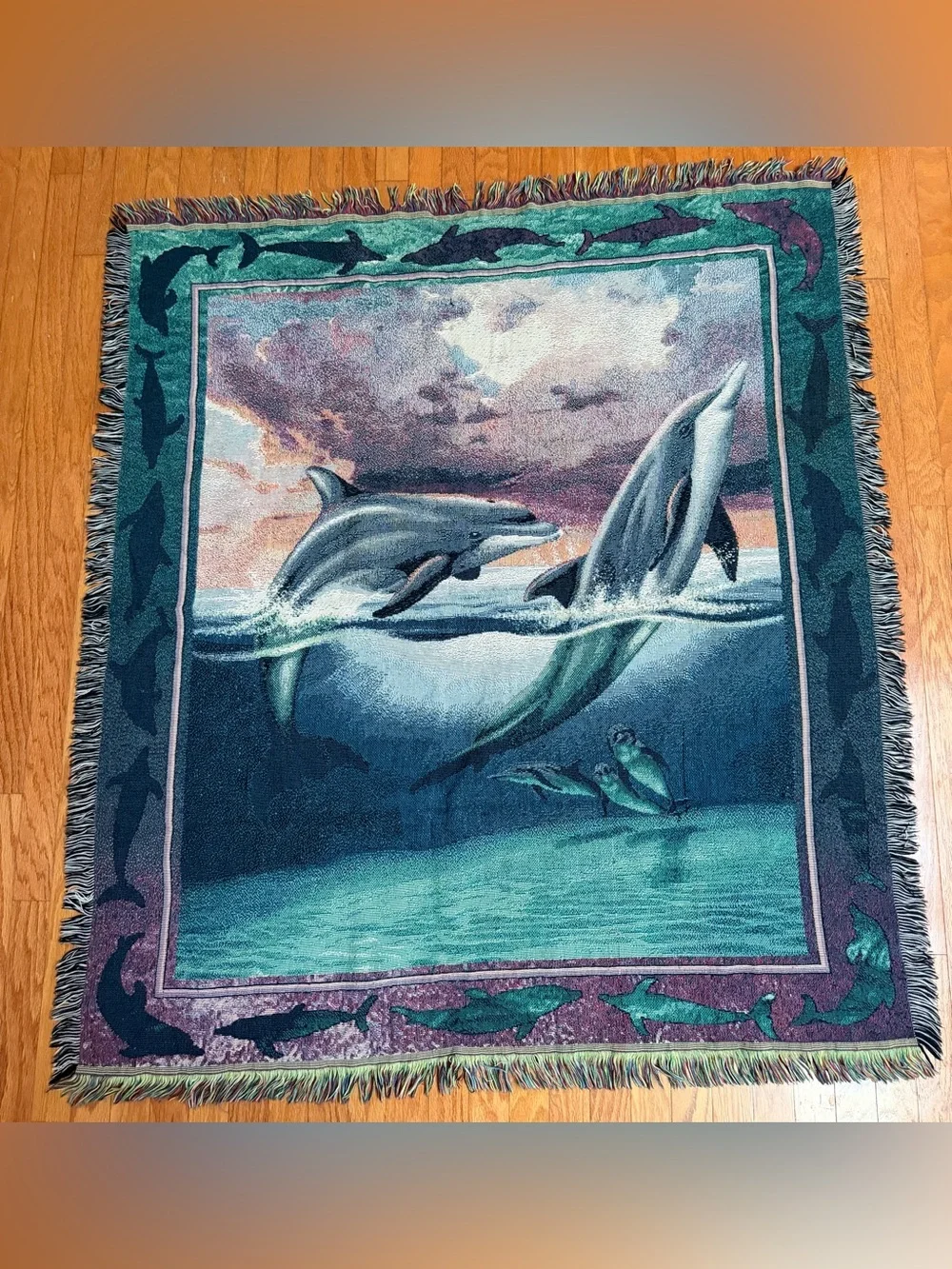 Vintage Dolphin Tapestry Throw Blanket